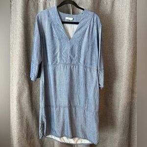 Vince Blue Denim Look Lyocell V-Neck Dress